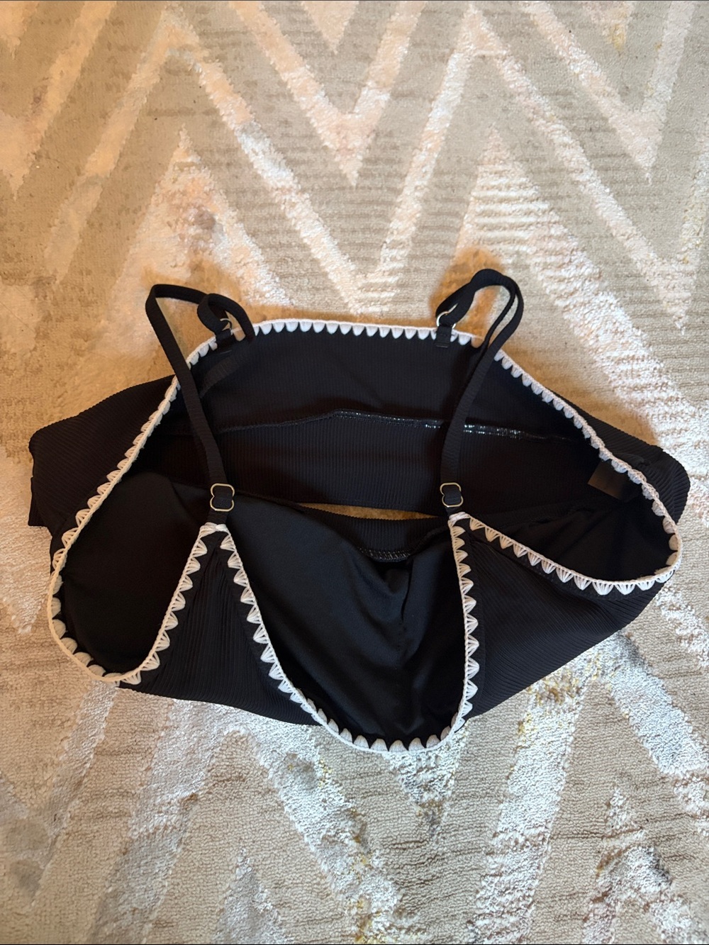 NEW Black Two-Piece Swimsuit with White Zigzag Trim - Picture 3 of 6